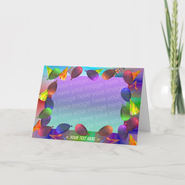 Birthday Party Balloons and Hats (photo frame) Card (Front)