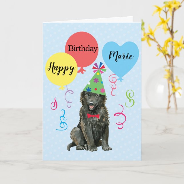 Birthday Party Balloons Belgian Sheepdog Card (Yellow Flower)