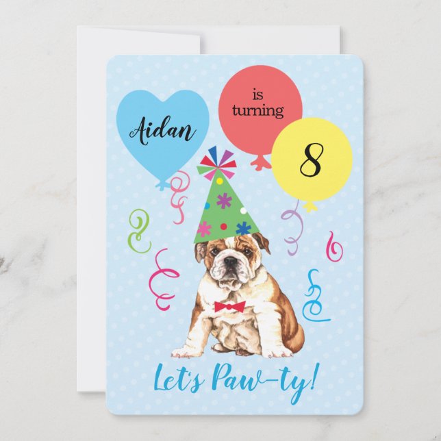 Birthday Party Balloons Bulldog Invitation (Front)