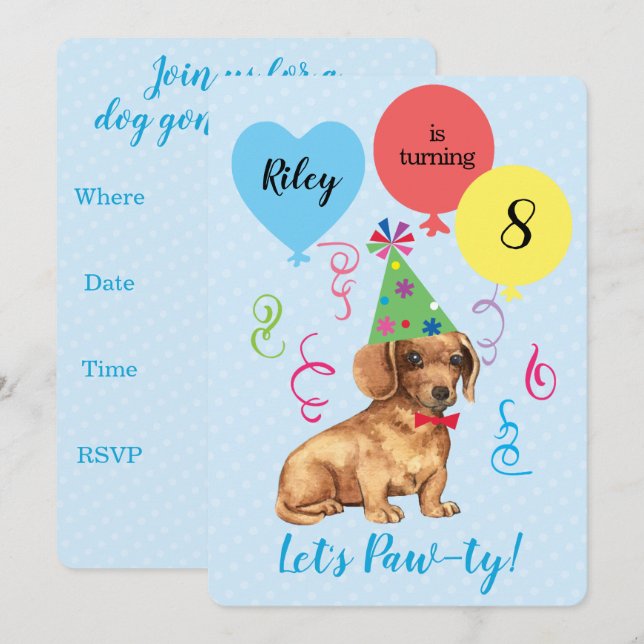 Birthday Party Balloons Dachshund Invitation (Front/Back)