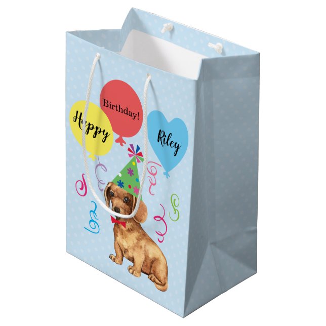 Birthday Party Balloons Dachshund Medium Gift Bag (Front Angled)