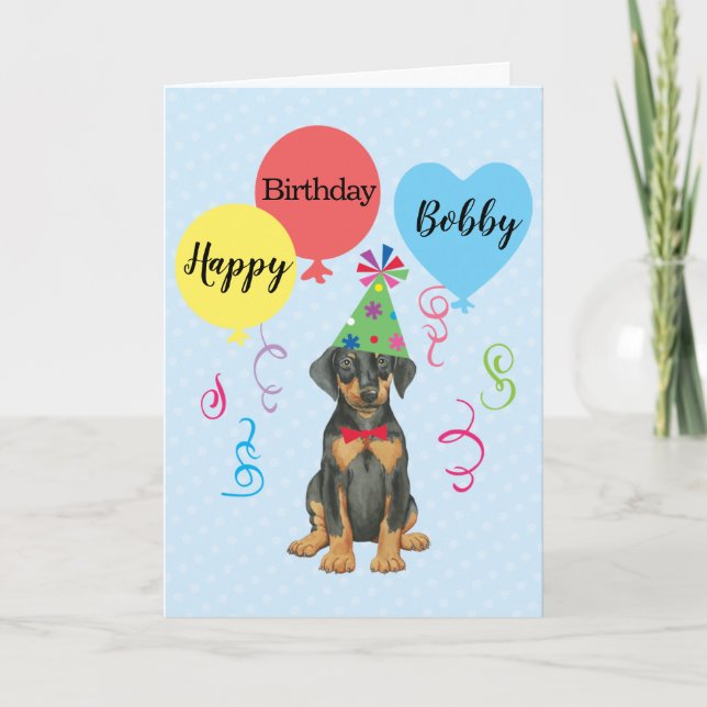Birthday Party Balloons Doberman Card (Front)