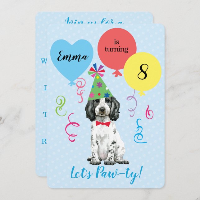 Birthday Party Balloons English Cocker Spaniel Invitation (Front/Back)