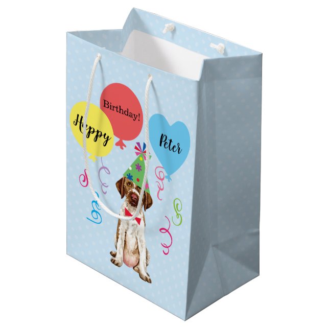 Birthday Party Balloons German Wirehaired Pointer Medium Gift Bag (Front Angled)