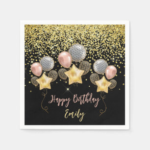 Birthday Party Balloons Gold Glitter Balloon Black Napkin