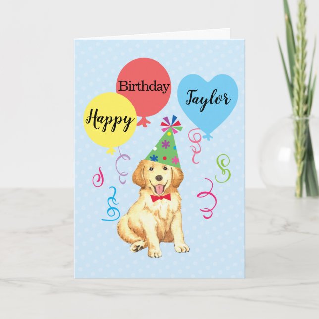 Birthday Party Balloons Golden Retriever Card (Front)