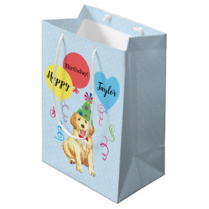 Birthday Party Balloons Golden Retriever Medium Gift Bag