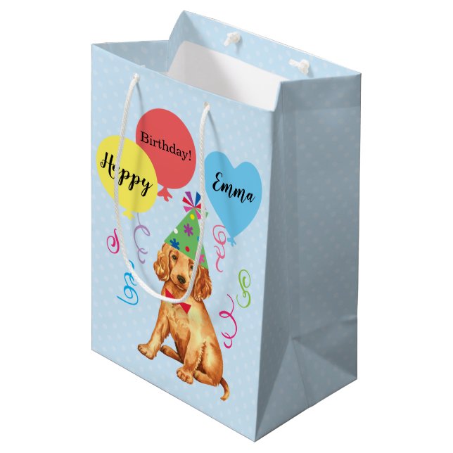 Birthday Party Balloons Irish Setter Medium Gift Bag (Front Angled)