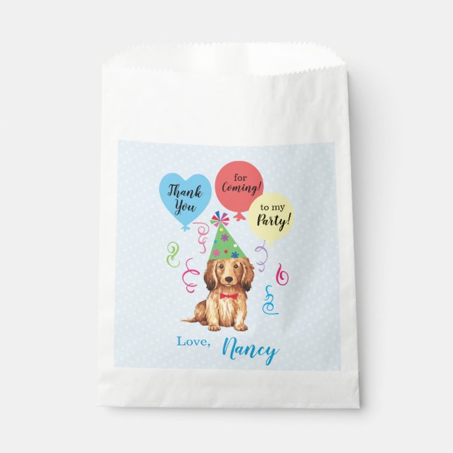 Birthday Party Balloons Longhaired Dachshund Favour Bags (Front)