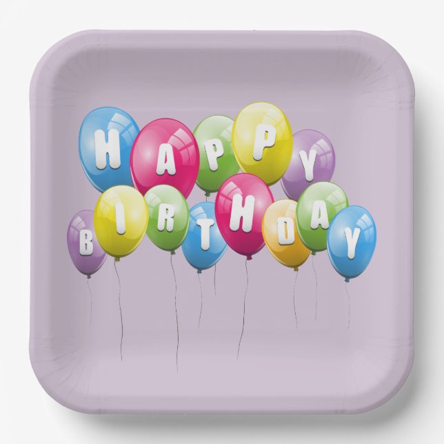 Birthday Party Balloons On Purple Paper Plate (Front)