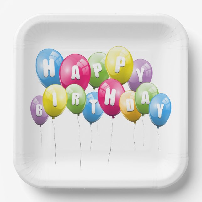 Birthday Party Balloons On White Paper Plate (Front)