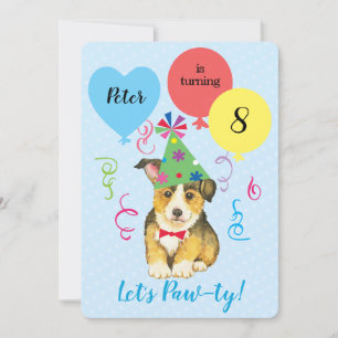 Birthday Party Balloons Pembroke Welsh Corgi Invitation