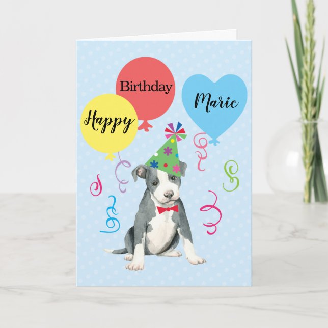 Birthday Party Balloons Pit Bull Terrier Card (Front)