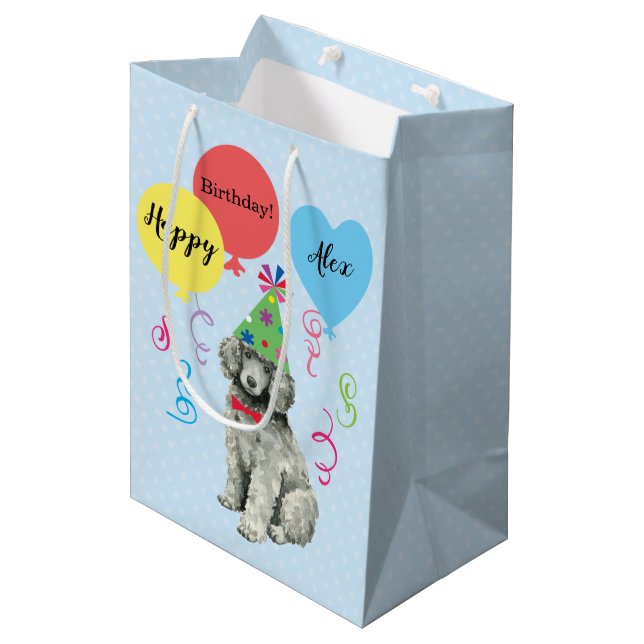 Birthday Party Balloons Poodle Medium Gift Bag (Front Angled)