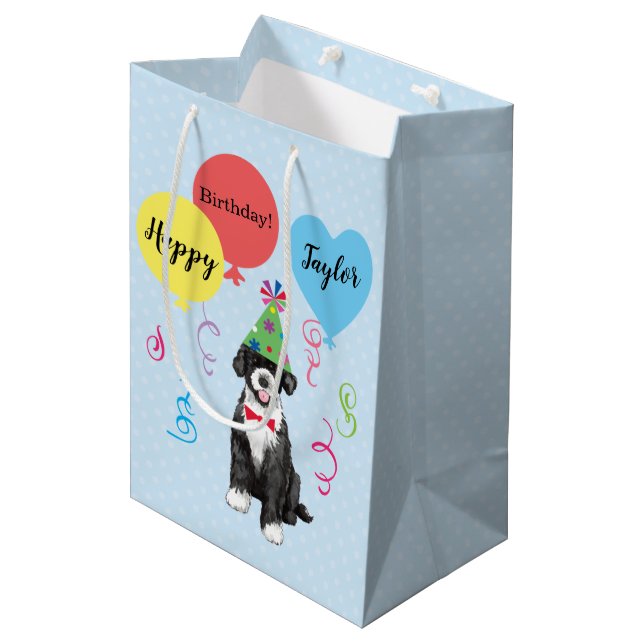 Birthday Party Balloons Portuguese Water Dog Medium Gift Bag (Front Angled)