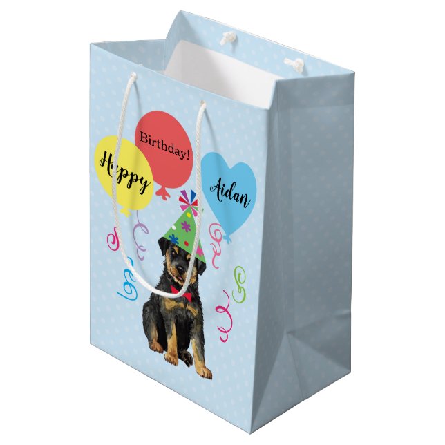 Birthday Party Balloons Rottweiler Medium Gift Bag (Front Angled)