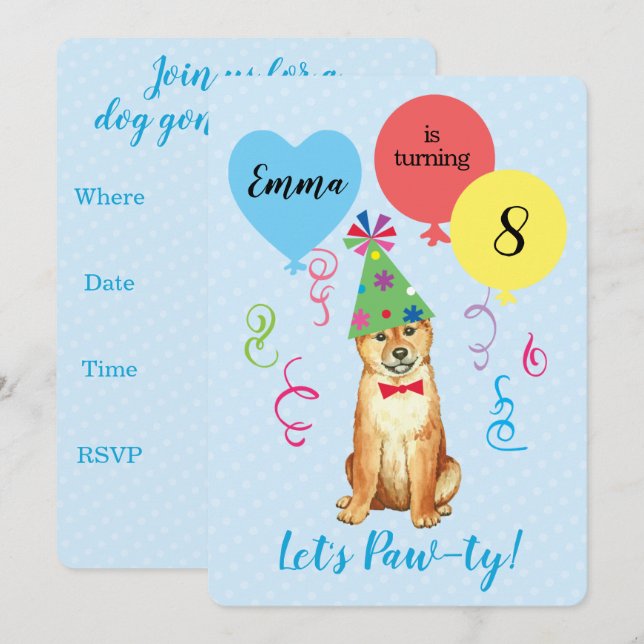 Birthday Party Balloons Shiba Inu Invitation (Front/Back)