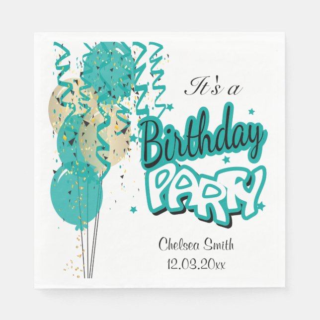 Birthday Party Balloons - Teal Napkin (Front)