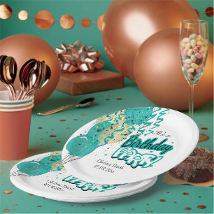 Birthday Party Balloons - Teal  Paper Plate