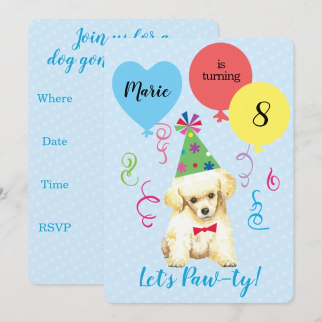 Birthday Party Balloons Toy Poodle Invitation (Front/Back)