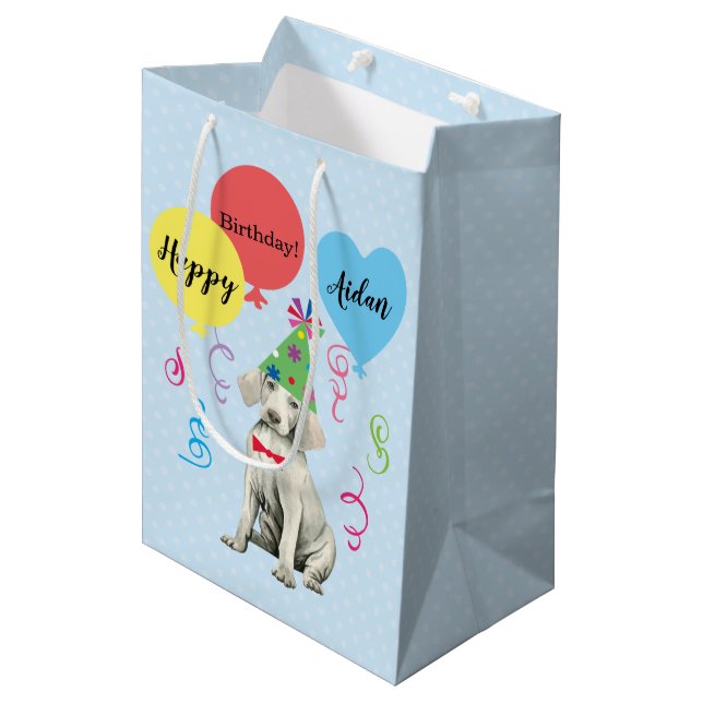 Birthday Party Balloons Weimaraner Medium Gift Bag (Front Angled)