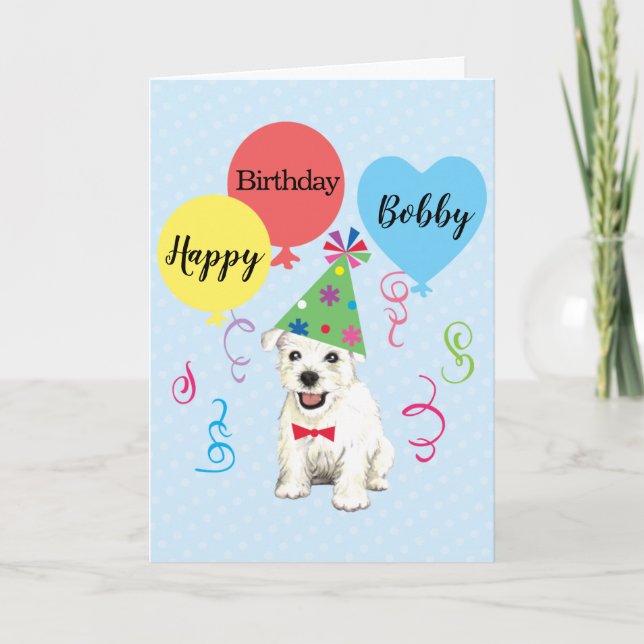 Birthday Party Balloons Westie Card (Front)