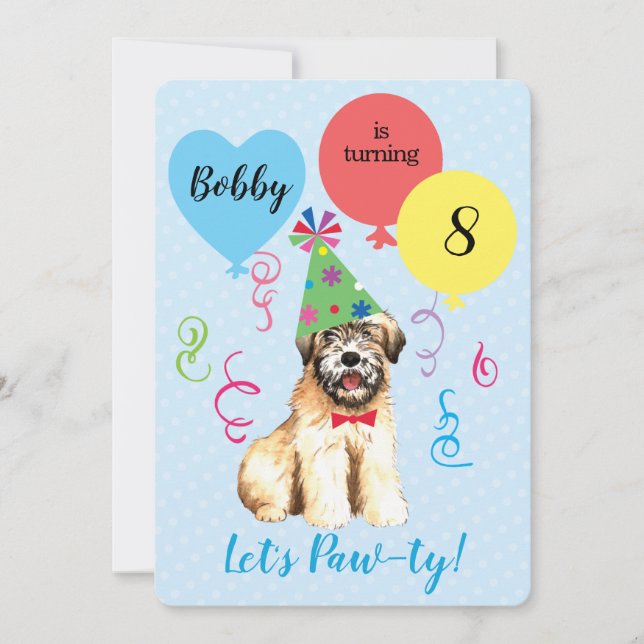 Birthday Party Balloons Wheaten Terrier Invitation (Front)
