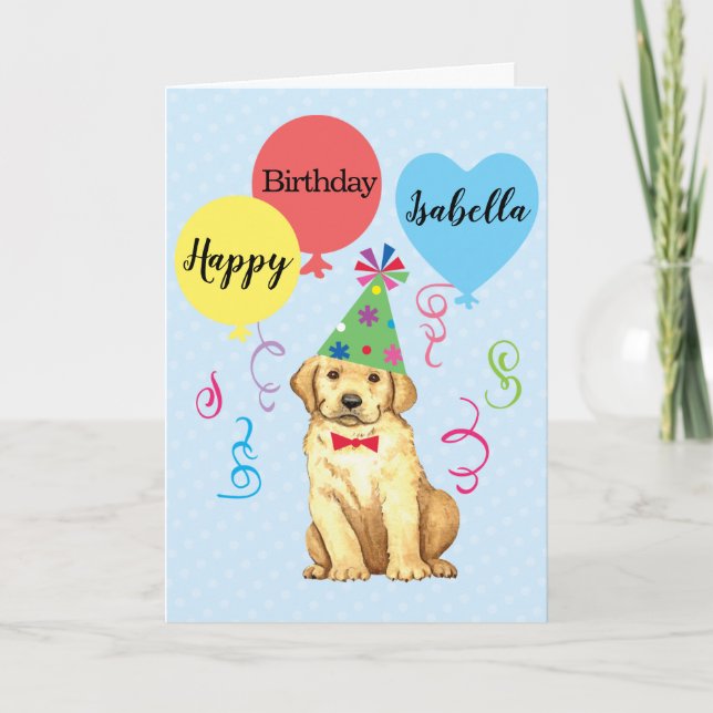 Birthday Party Balloons Yellow Lab Card (Front)