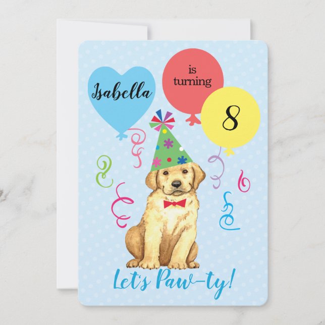 Birthday Party Balloons Yellow Lab Invitation (Front)
