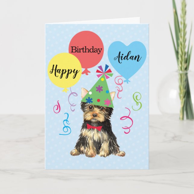 Birthday Party Balloons Yorkie Card (Front)