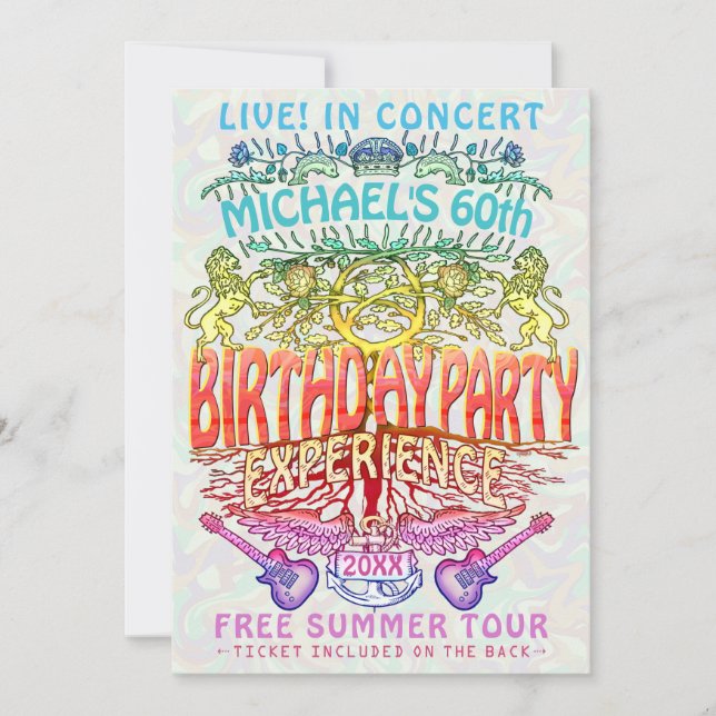 Birthday Party Band Concert Ticket Neon Retro 70s Invitation (Front)