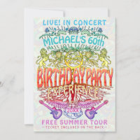 Birthday Party Band Concert Ticket Neon Retro 70s