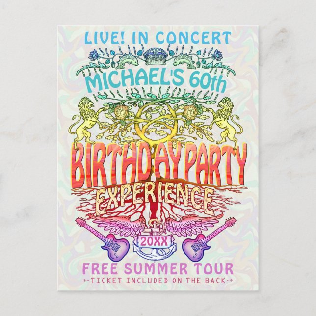 Birthday Party Band Concert Ticket Neon Retro 70s Postcard (Front)