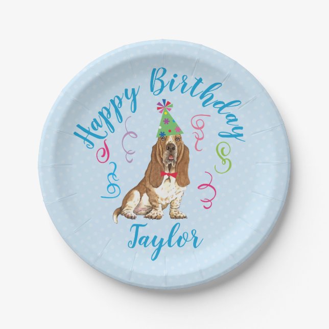 Birthday Party Basset Hound Paper Plate (Front)