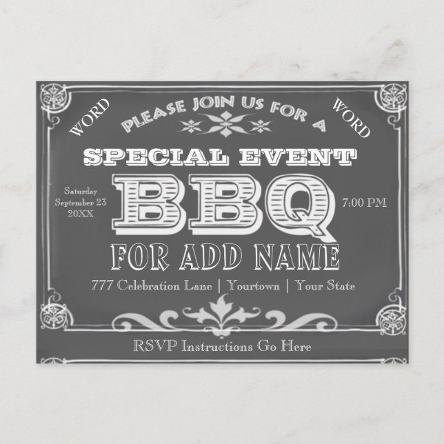 Birthday Party | BBQ | Vintage Chalkboard Invitation Postcard (Front)