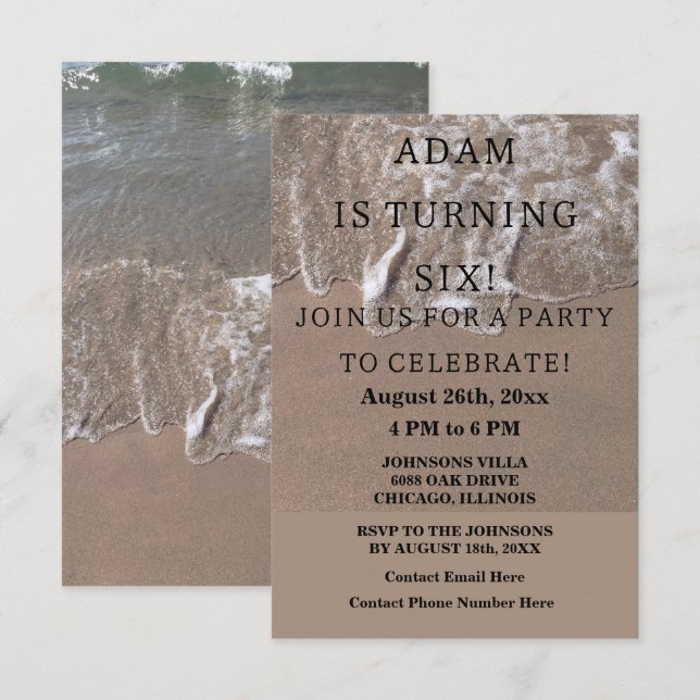 Birthday Party Beach Nautical Custom Trendy Cool Invitation (Front/Back)