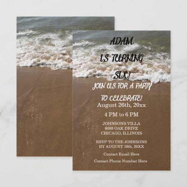 Birthday Party Beach Nautical Ocean Custom Age Invitation (Front/Back)