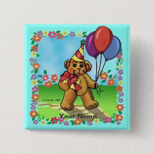 Birthday Party Bear 15 Cm Square Badge
