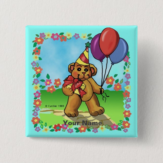 Birthday Party Bear  15 Cm Square Badge (Front)