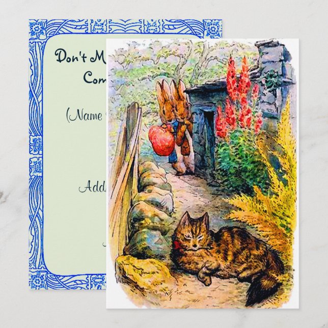 Birthday Party Beatrix Potter Bunnies Watching Cat Invitation (Front/Back)