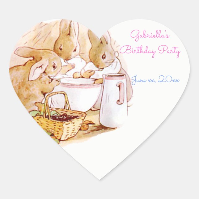 Birthday Party Beatrix Potter, Custom Heart Sticker (Front)