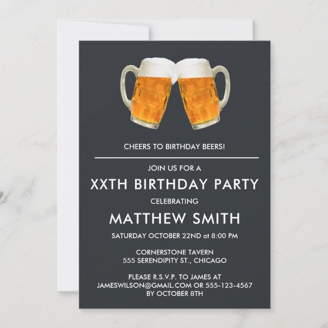 Birthday Party Beer Cheers Modern Elegant Invitation (Front)