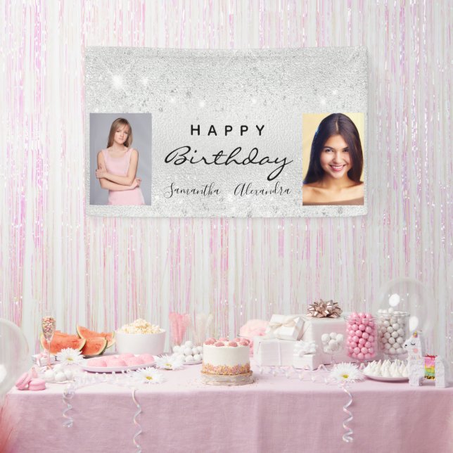 Birthday party best friends twins silver  photo banner (Party)