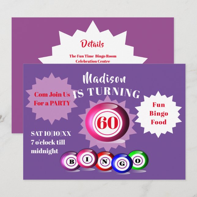 Birthday Party Bingo Theme Fun Invitation (Front/Back)