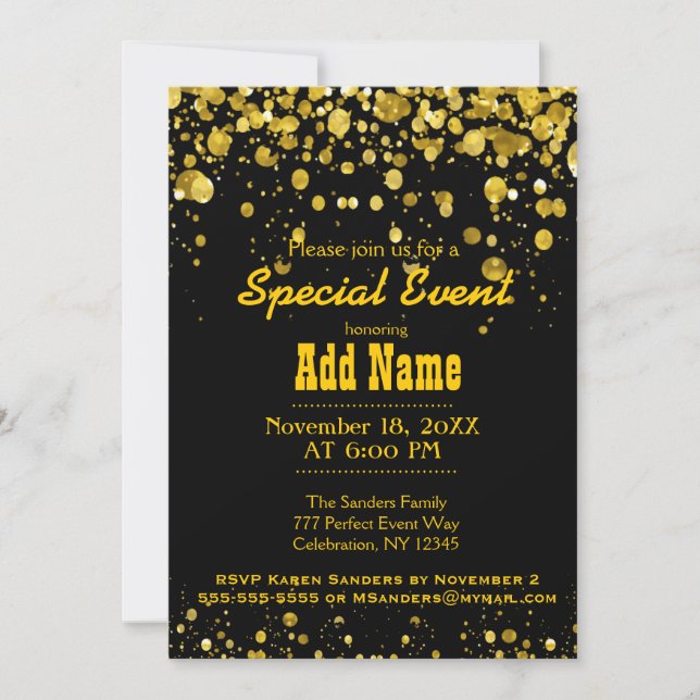 Birthday Party | Black and Gold Invitation (Front)