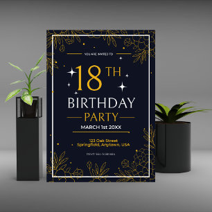 birthday party black and gold Stylish Announcement