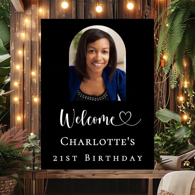 Birthday party black arch photo welcome poster (Creator Uploaded)