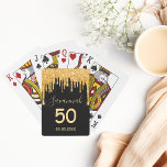 Birthday party black glitter gold sparkle name playing cards<br><div class="desc">A trendy and glamourous gift, favour or party games for a 50th (or any age)birthday. A classic black background decorated with faux gold glitter drips, paint dripping look. Personalise and add a namem age 50 and a date. Date of birth or the date for the party. Golden coloured text. The...</div>