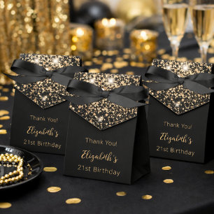 Birthday Party black glitter gold thank you  Favour Box