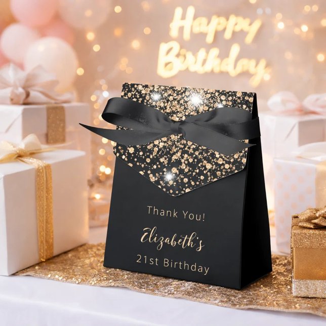 Birthday Party black glitter gold thank you  Favour Box (Creator Uploaded)